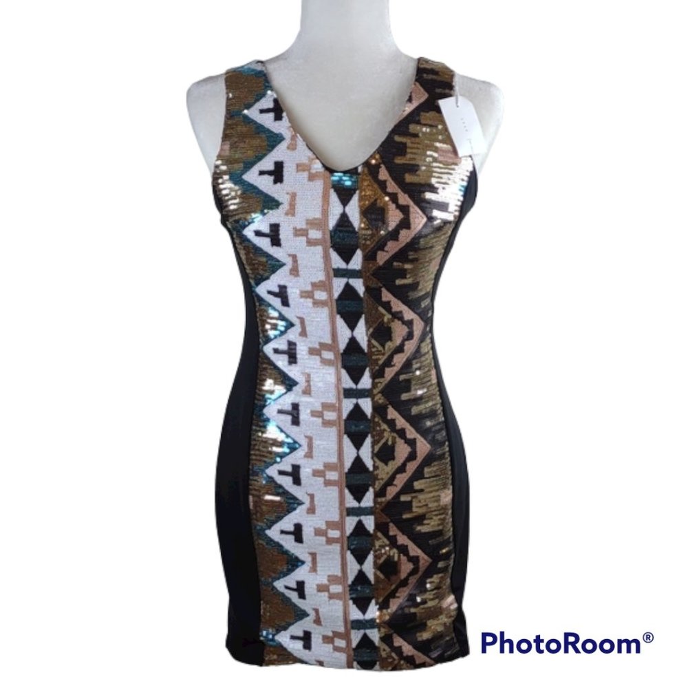Lush Sleeveless Sequin Front Body Con Back Cutouts Mini Dress